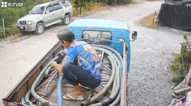 Tradie left with frazzled hair from explosion on septic tank truck