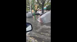 Heavy flooding hits Avenida de Los Gavilanes amid nonstop rain in Seville, Spain