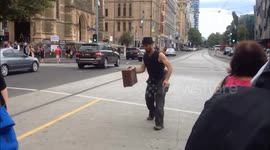 Short Floating Suitcase Show at Melbourne Tram Stop
