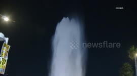 US, Los Angeles: Florence Hydrant Sheared During Crash