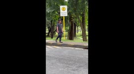 Pedestrians drive their remote controlled cars across pavements and zebra crossing