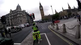 Cycle paramedic on Cycle Superhighway as big ben chimes 6pm