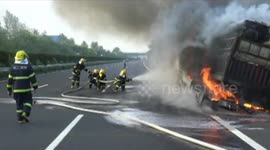 Lorry full of frozen fish bursts into flames