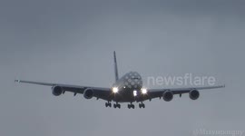 World's largest passenger plane battles UK high winds