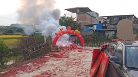 Firecrackers cause large smoke and fire during Chinese wedding in Guangxi, China
