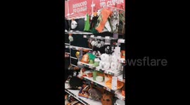 Shelves of discounted Halloween goods are stripped from the shelves by customers at Asda