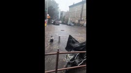 Floodwaters during heavy rain in Bushwick, New York, USA