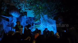 Jonathan Ross Dressed up like a Traitor from the TV series hands out sweets outside his home for Halloween