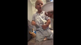 complete fail in the sweet challenge for our Lenny, don't think he could fit anymore in his mouth if he tried.