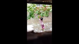 Girl startled by mysterious voice while picking fruit in South Sumatra, Indonesia