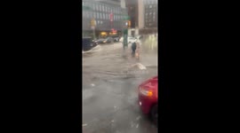 Street flooding in Prospect Heights, Brooklyn, USA