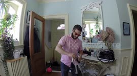 Full grown adult owning a scooter in downtown Montreal