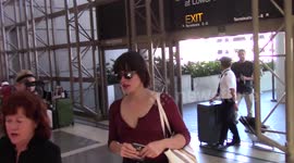 Actress Milla Jovovich of the hit Resident Evil movies arrives at LAX Airport in Los Angeles, Ca
