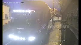 Lorry's load falls off, demolishing power lines