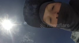 Skier Slides Rail & Slams!