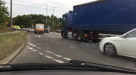 Newsflare Edit - Nasty crash narrowly avoided as van mounts curb