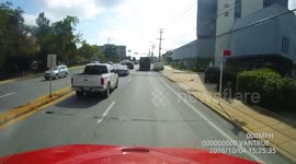 Pedestrian steps out in front of car and gets sent flying