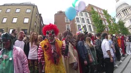 Creepy clown wanders around London