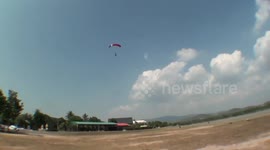Landing in skydivers canopy haha
