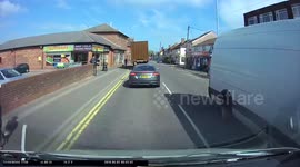 Heart-stopping moment lorry nearly decapitated woman on busy high street