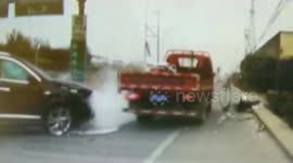 Lorry tries to drive onto motorway causing pile-up