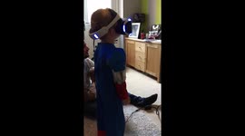 Little boy confused by virtual reality