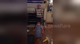 Girl, 9, and one-year-old sister do Trump impression