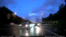 Raw footage - Sudden breakdown in live motorway carriageway - near accident (Rear)