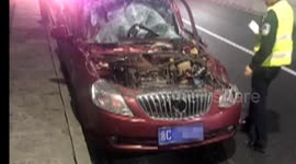 Car gets stuck on the back of a lorry and dragged along for 16 miles