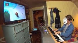 Talented young man plays Mario Kart whilst practising piano