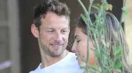 Formula One Racing Driver Jenson Button gets cosy with girlfriend Brittny Ward as they cuddle while having lunch in West Hollywood, Ca