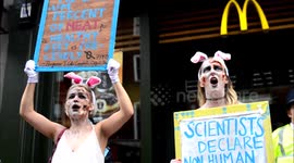 Vegans protest in front of MacDonald restaurant in London