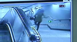 Woman has nasty fall on staircase in underground train station