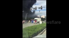 Shoe factory on fire in China