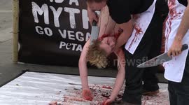 PETA protest - Meat is Murder man fake slaughter at Marble Arch,London,UK