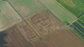 Artist creates Donald Trump's face by driving tractor on farmland