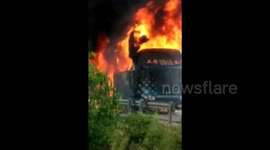 Tyre explosion causes coach fire
