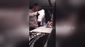 Flaming sambuca goes a bit wrong