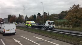 Overturned car on A52/A62 roundabout - 03.11.2016