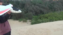 Boy, 8, laughs at older brother crashing remote controlled plane