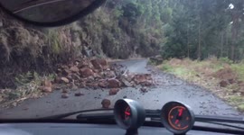 Tourists take terrifying road trip around Madeira with falling trees and collapsing cliffs after extreme storms