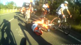 Cyclist clips back tyre of another bike with catastrophic results