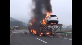 Ten cars destroyed in transport vehicle fire
