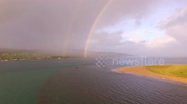Stunning double rainbow filmed out at sea off Northern Ireland