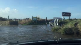 Scary! Driving through 2 foot of water in Gwithian Cornwall after torrential rain