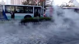 Pipe bursts in China, burning six people