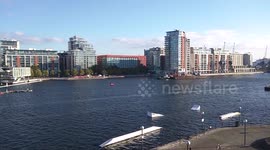 Man flies around Royal Docks in London with jetpack
