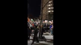 Side view of anti Trump protests