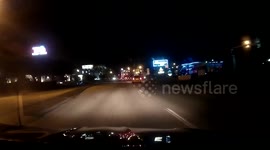 Motorcycle hits median