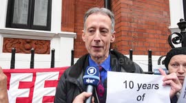 Peter Tatchell speaks outside Ecuadorian embassy in support of Julian Assange